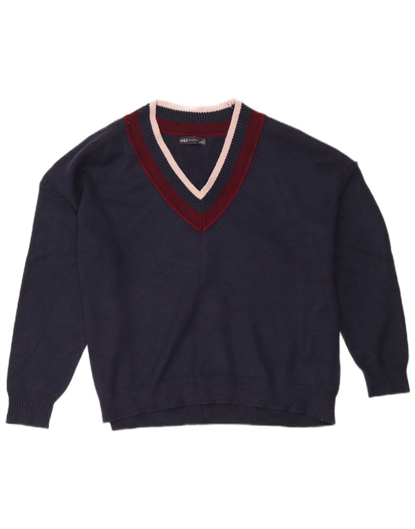 Marks & Spencer Damski sweter z dekoltem w kształcie litery V, UK 18 XL, granatowy, blok kolorów
