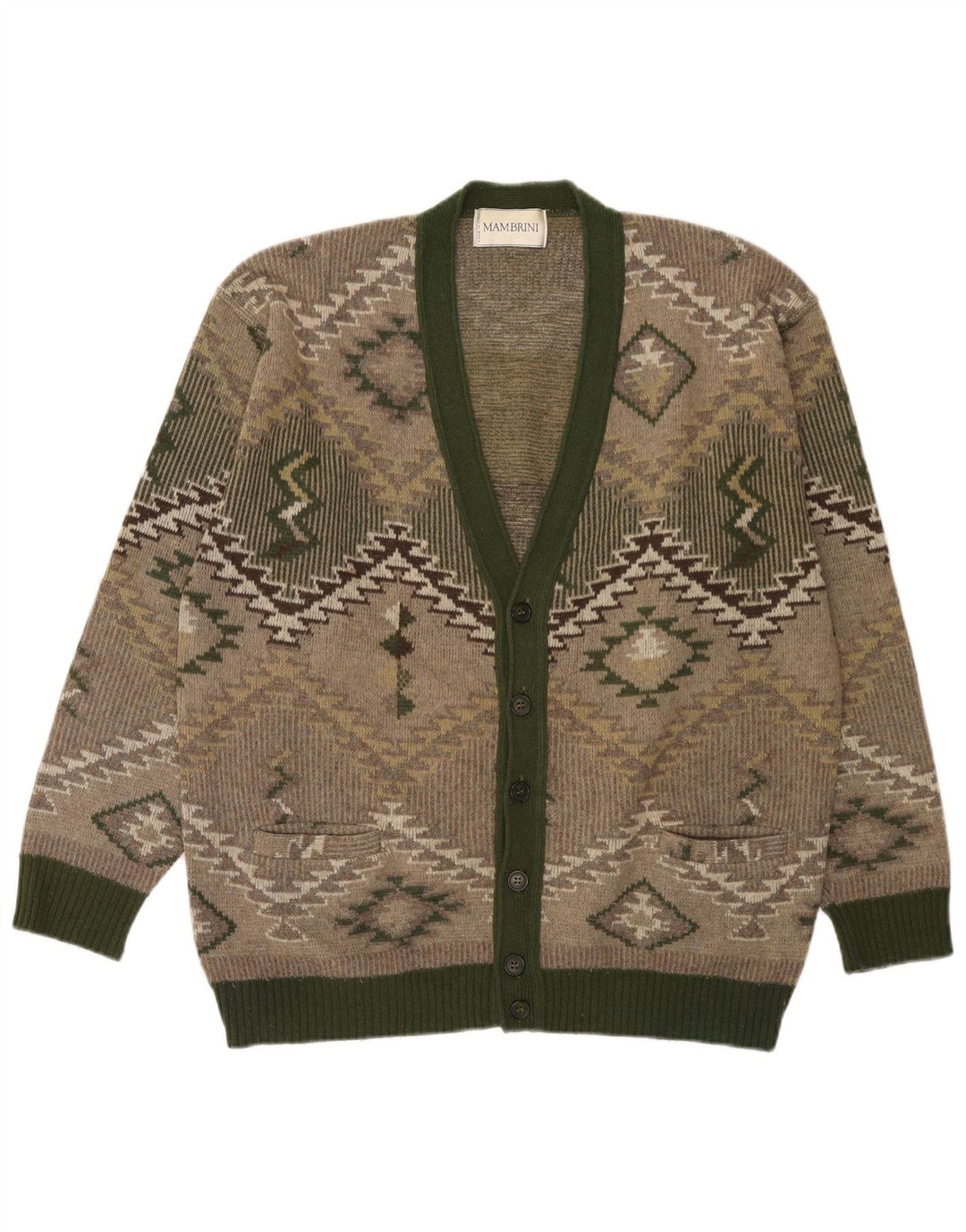 Sweter męski w stylu vintage, duży, zielony, geometryczny, wełniany
