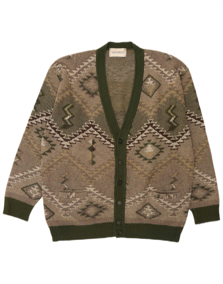 Sweter męski w stylu vintage, duży, zielony, geometryczny, wełniany
