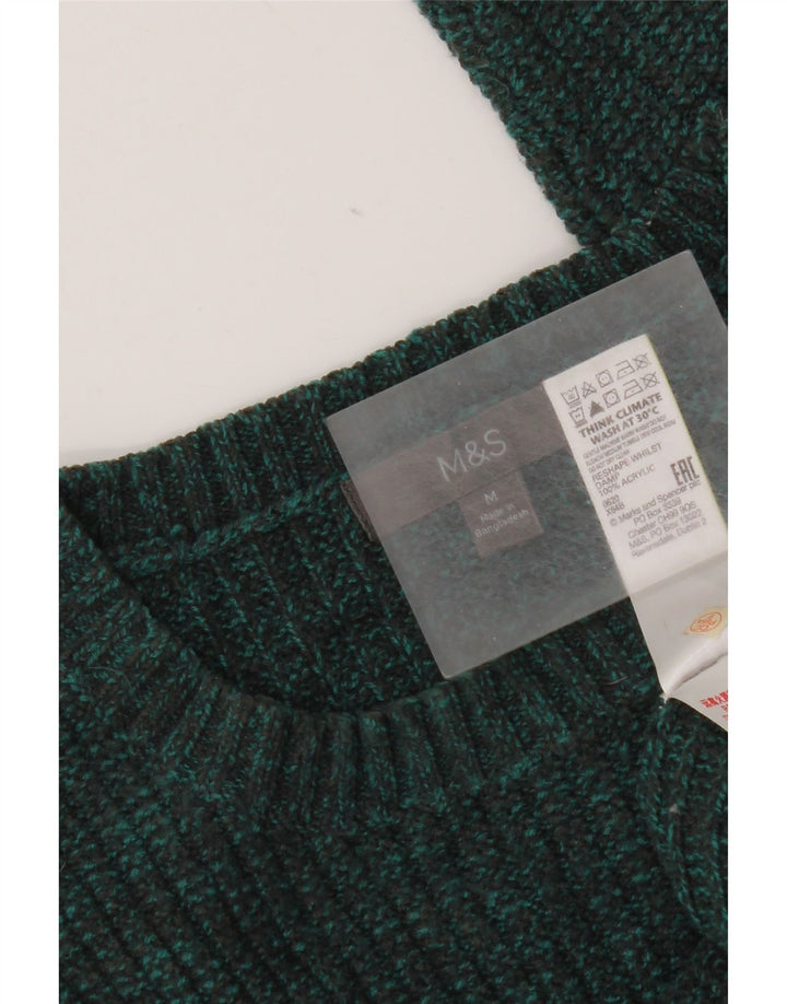 Marks & Spencer Męski sweter z okrągłym dekoltem, średni zielony, nakrapiany akryl