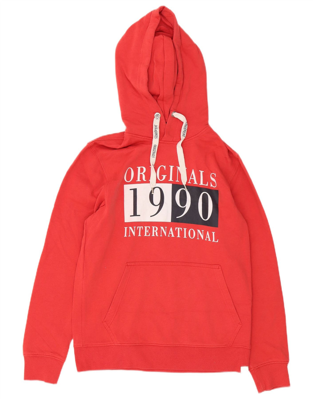 Męski sweter z kapturem i grafiką Jack & Jones, mały, czerwony, bawełniany