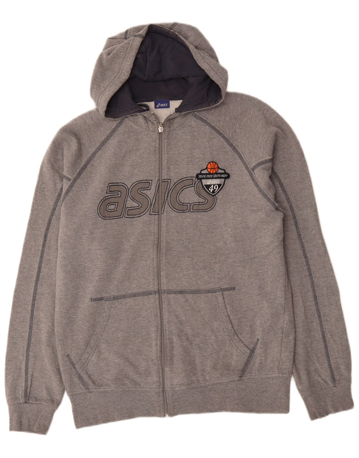 Męski sweter z kapturem i zamkiem błyskawicznym Asics, duży, szary, bawełniany