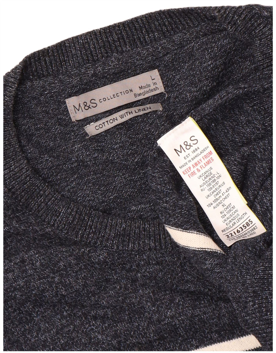 Marks & Spencer Męski sweter z okrągłym dekoltem i dużymi granatowymi paskami