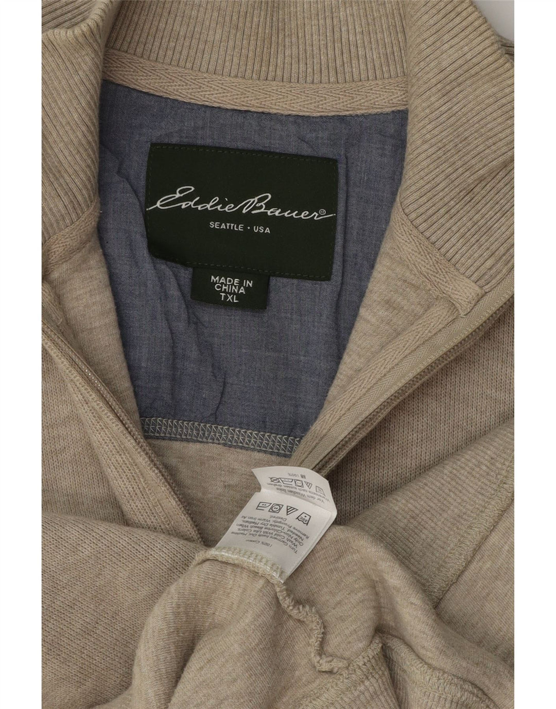 EDDIE BAUER Męski sweter z wysokim kołnierzem i zamkiem błyskawicznym XL, beżowy, bawełniany