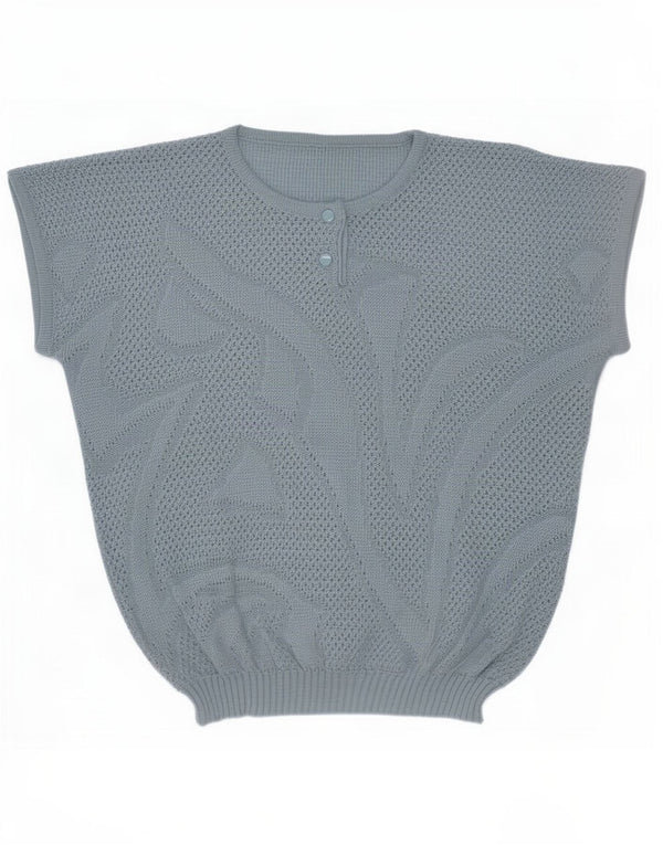 Vintage Womens See Through Crew Neck Jumper Sweater UK 14 Medium Blue