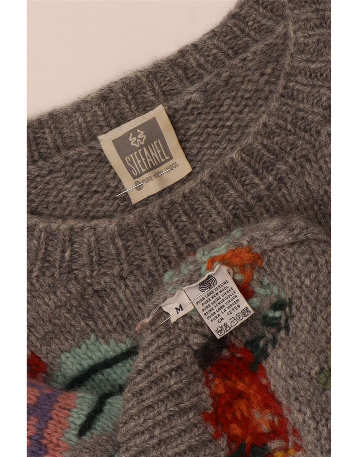 STEFANEL Damski sweter z dekoltem w łódkę UK 14 Średni szary w kwiaty