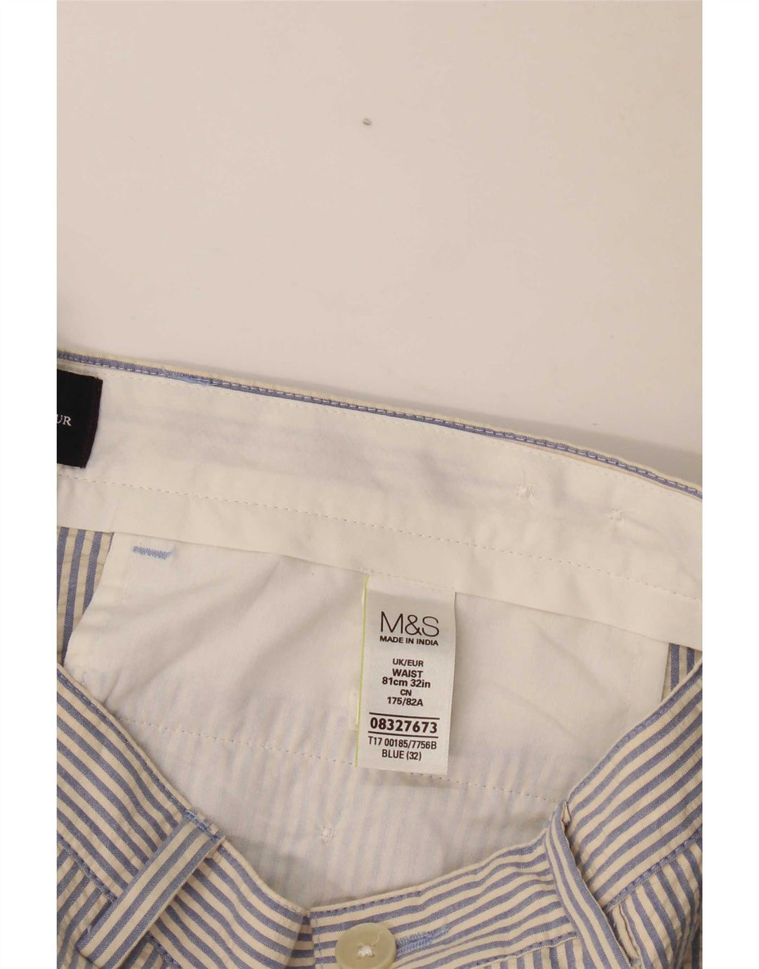 Marks & Spencer Męskie spodenki Chino W32 Średnioniebieskie bawełniane prążki