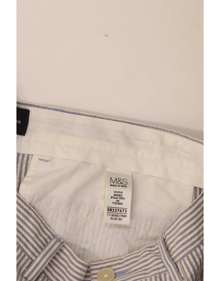 Marks & Spencer Męskie spodenki Chino W32 Średnioniebieskie bawełniane prążki
