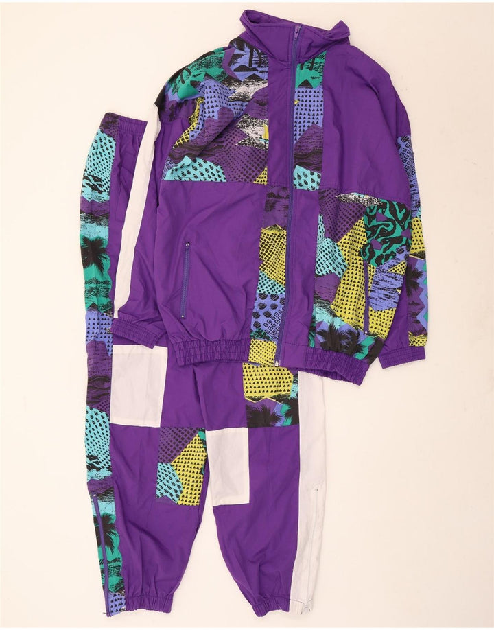 Vintage damski luźny krój, pełny dres UK 16, duży fioletowy patchwork