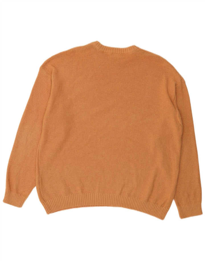 Męski sweter Zara z okrągłym dekoltem, duży, pomarańczowy, bawełniany