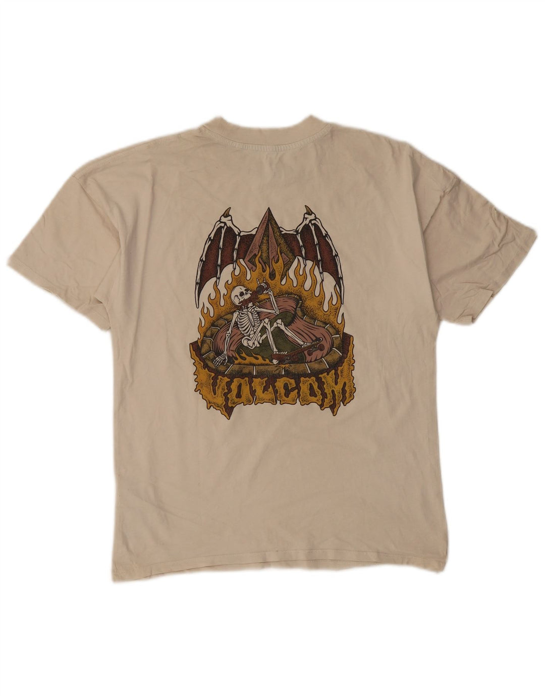 Męski T-shirt z grafiką Volcom, mały, beżowy, bawełniany