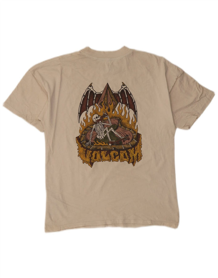 Męski T-shirt z grafiką Volcom, mały, beżowy, bawełniany