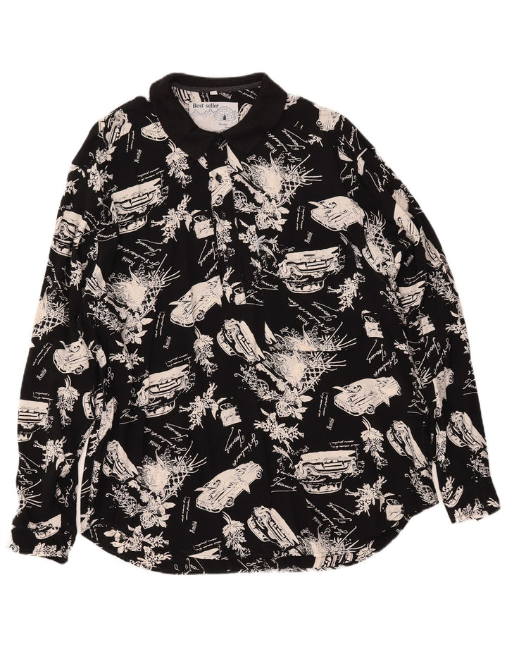 Męska koszula pulowerowa VINTAGE z grafiką, średnia czarna