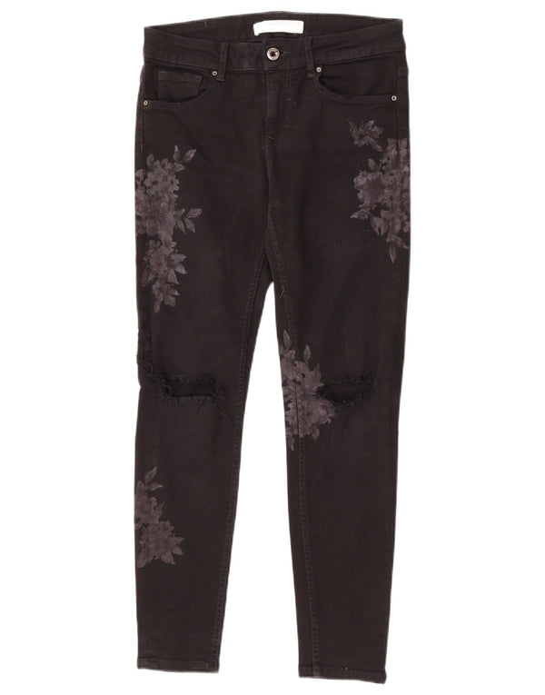 Damskie jeansy skinny z grafiką w trudnej sytuacji Zara EU 36 XS W26 L26 Czarne kwiatowe