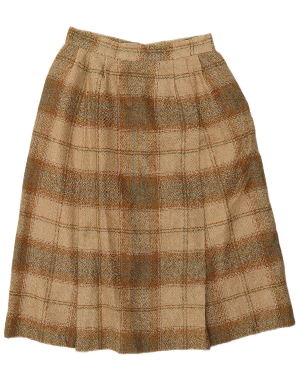 Vintage Womens A-Line Skirt W26 Small  Beige Check Polyester