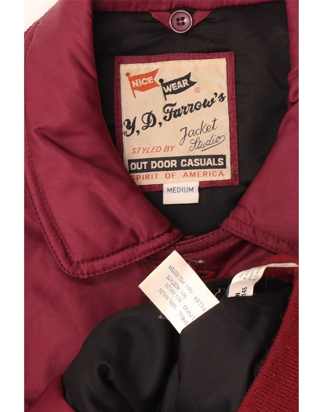 Męska wyściełana kurtka bomber w stylu vintage UK 38, średni bordowy nylon