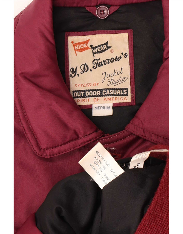 Męska wyściełana kurtka bomber w stylu vintage UK 38, średni bordowy nylon