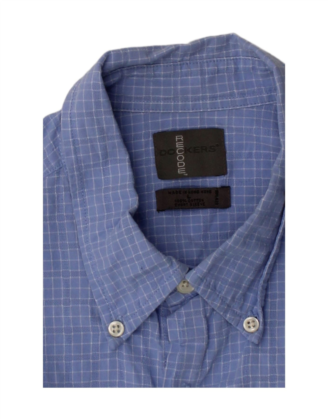 DOCKERS Mens Short Sleeve Shirt Large Blue Check Cotton Vintage Dockers and Second-Hand Dockers from Messina Hembry 