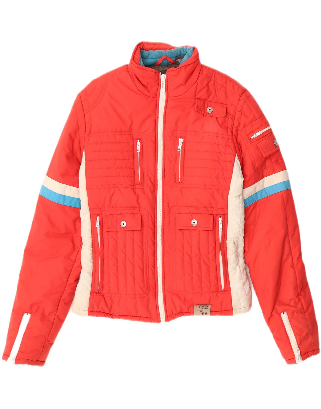 G-STAR Womens Padded Jacket UK 14 Large Red Colourblock Nylon Vintage G-Star and Second-Hand G-Star from Messina Hembry 