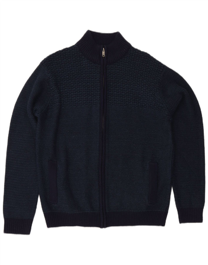 Marks & Spencer Męski sweter rozpinany o regularnym kroju, średni granatowy akryl