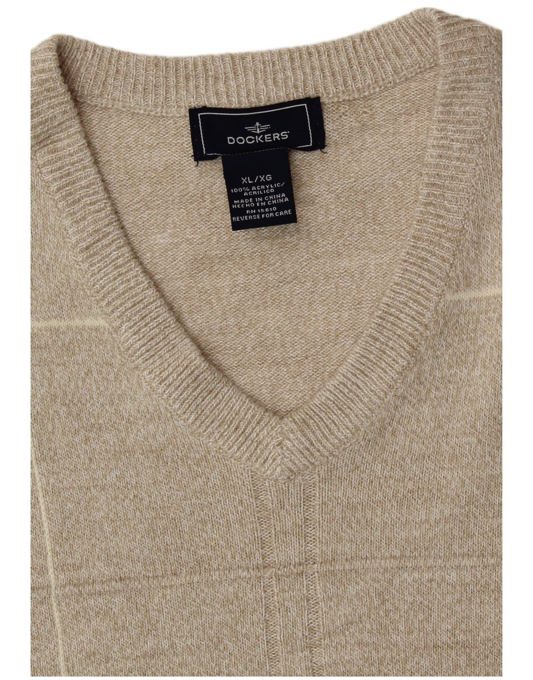 DOCKERS Mens Vest Tank Top XL Beige Check Acrylic