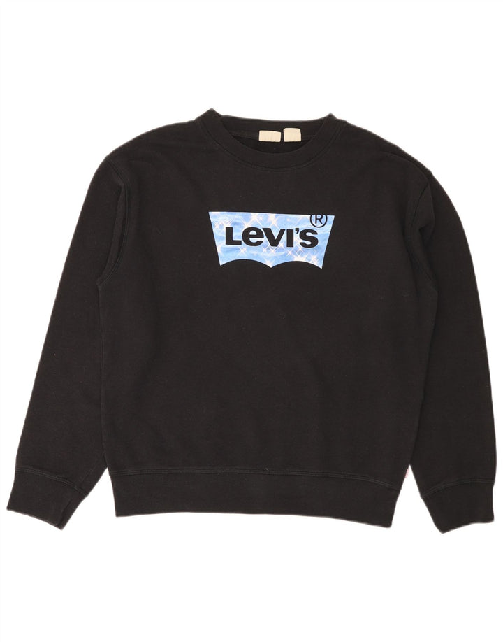 Damski sweter oversize z grafiką LEVI'S UK 10, mały, czarny, bawełniany