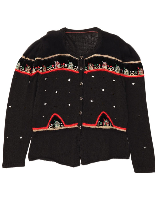 Sweter damski w stylu vintage z grafiką, UK 14, duży, czarny, bawełniany