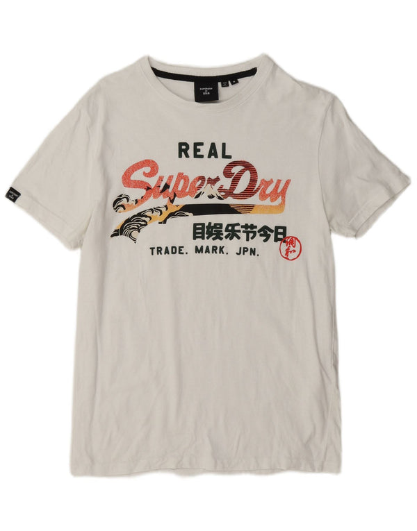Męski T-shirt z grafiką Superdry, średni biały bawełniany