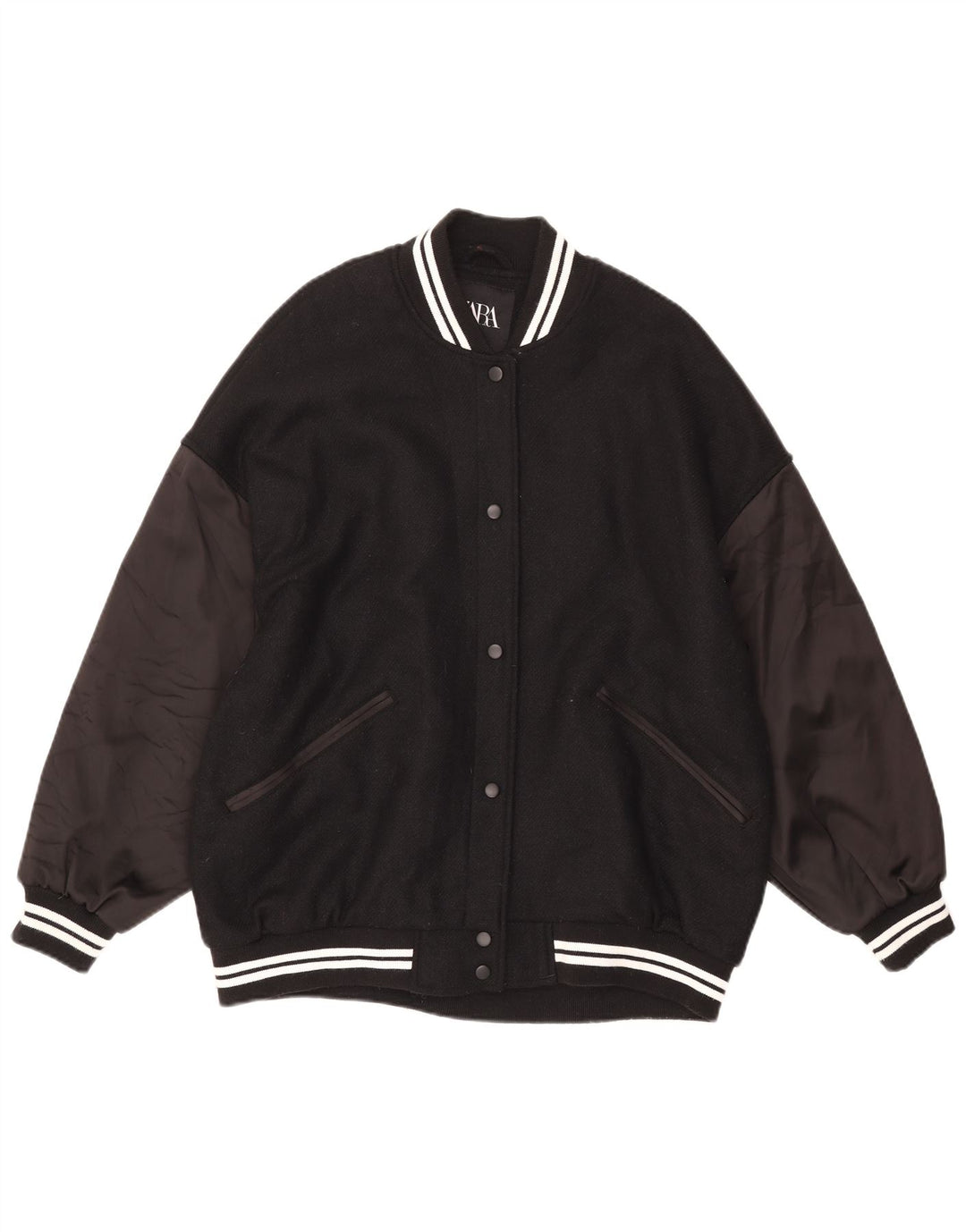 Damska kurtka typu oversize Varsity Zara UK 10, mała, czarna, z blokami kolorów