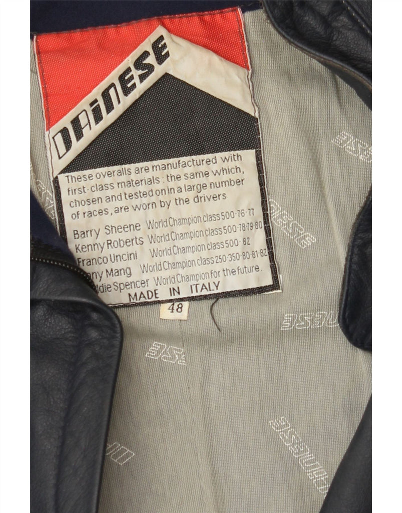 DAINESE Womens Leather Racer Jacket IT 48 XL Navy Blue Colourblock Leather Vintage Dainese and Second-Hand Dainese from Messina Hembry 