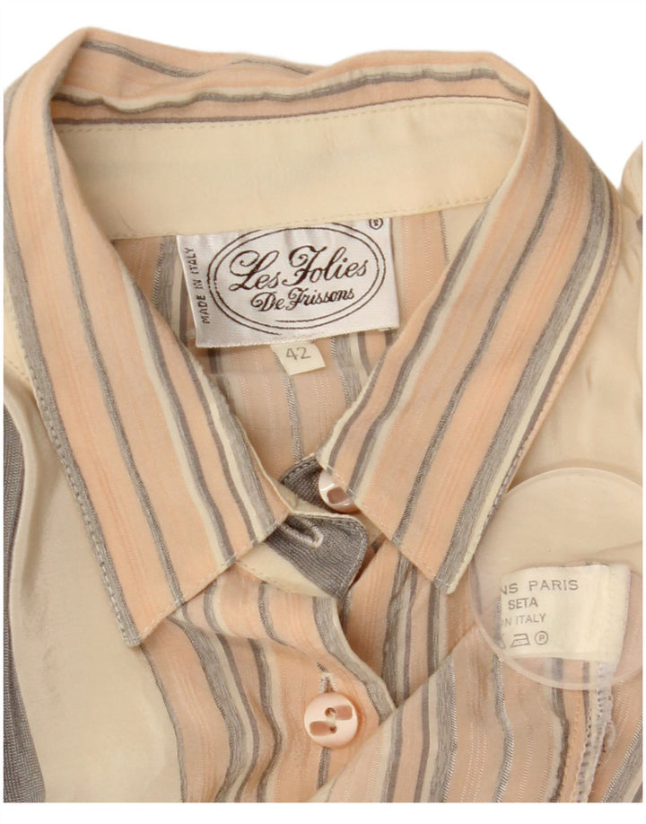 Damska bluzka koszulowa oversize VINTAGE IT 42 Średni beżowy jedwab w paski