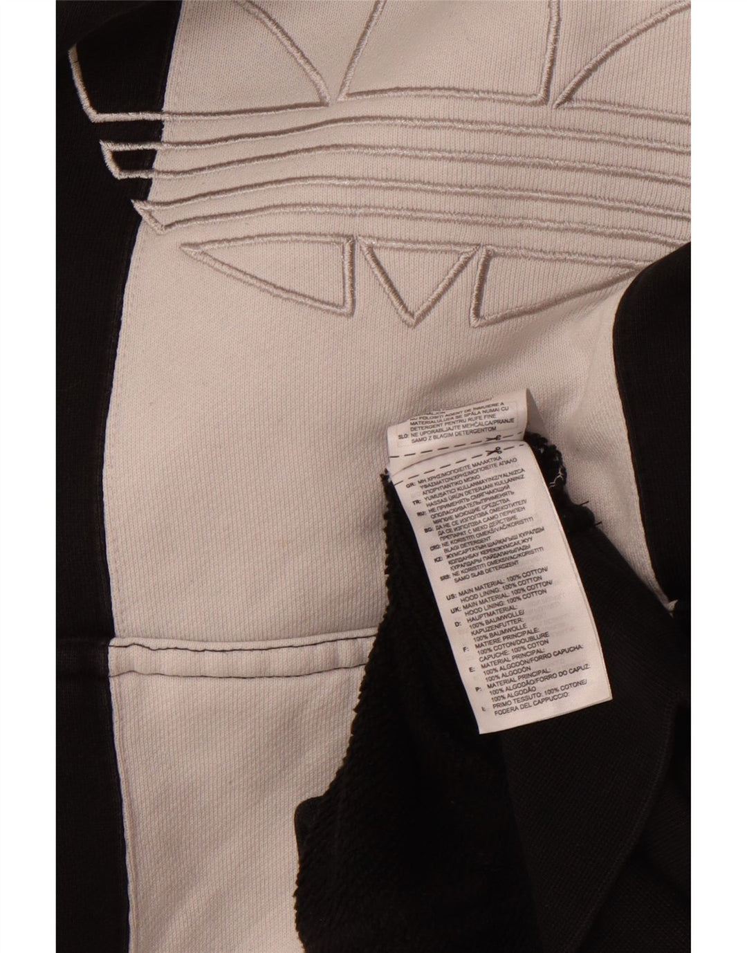 Męski sweter z kapturem ADIDAS z grafiką, duży, czarny, bawełniany z blokami kolorów