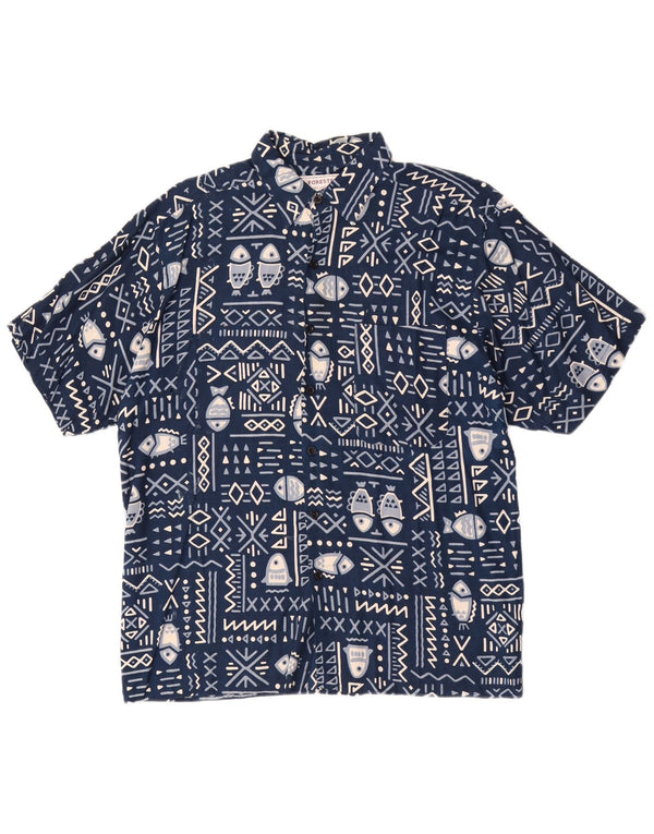 Forester Mens Short Sleeve Shirt Large Navy Blue Rayon