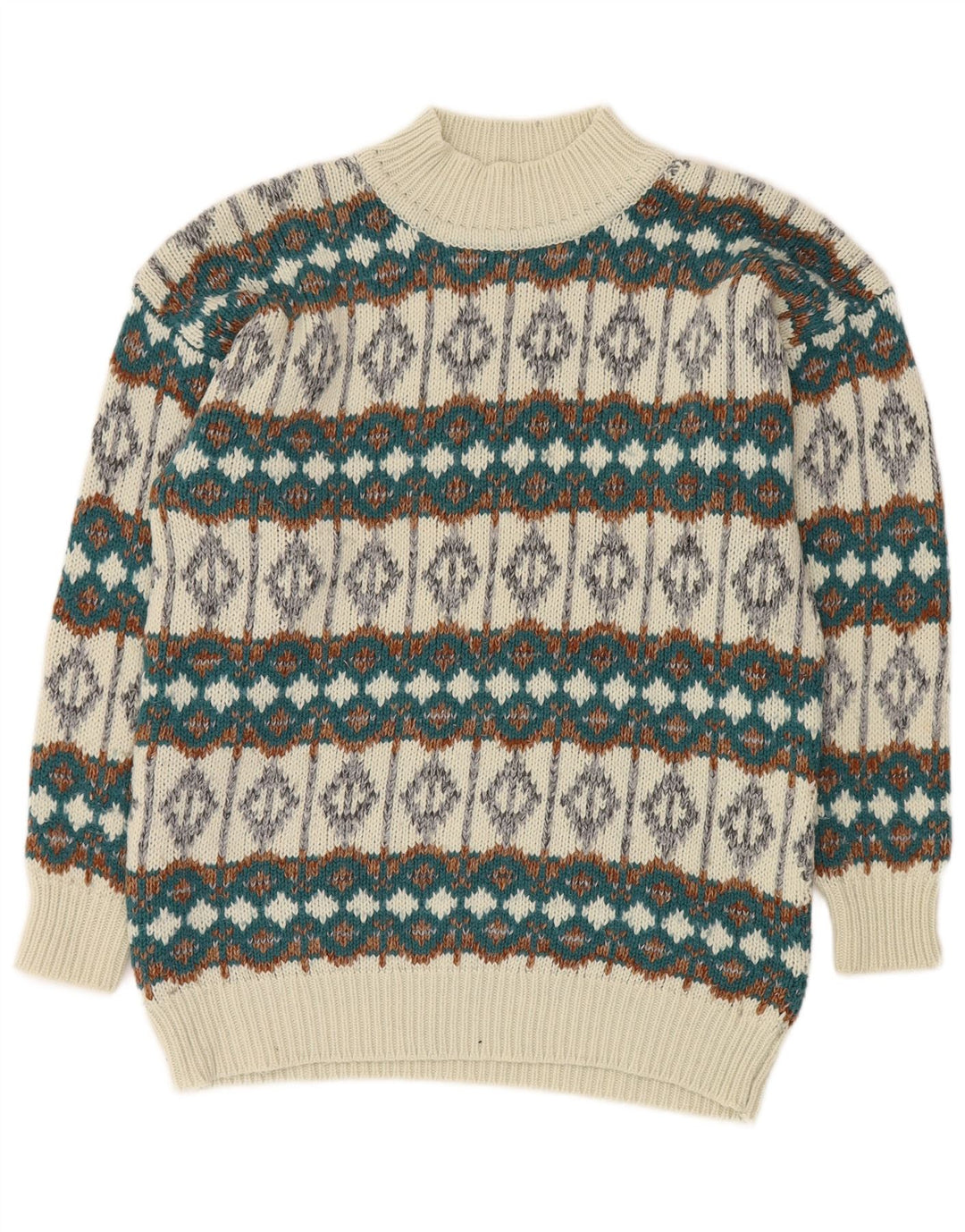 Męski sweter z golfem VINTAGE, średni biały Fair Isle
