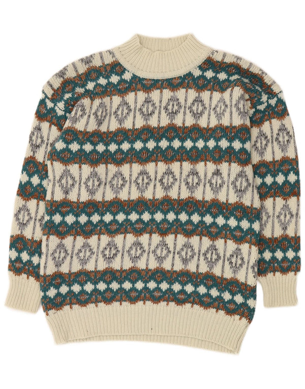 Męski sweter z golfem VINTAGE, średni biały Fair Isle