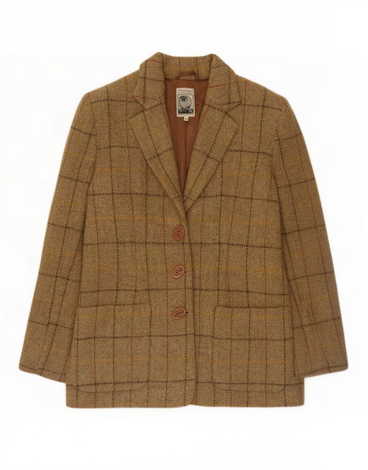 Damska marynarka Harris Tweed zapinana na 3 guziki UK 12, średnia brązowa wełna w kratkę