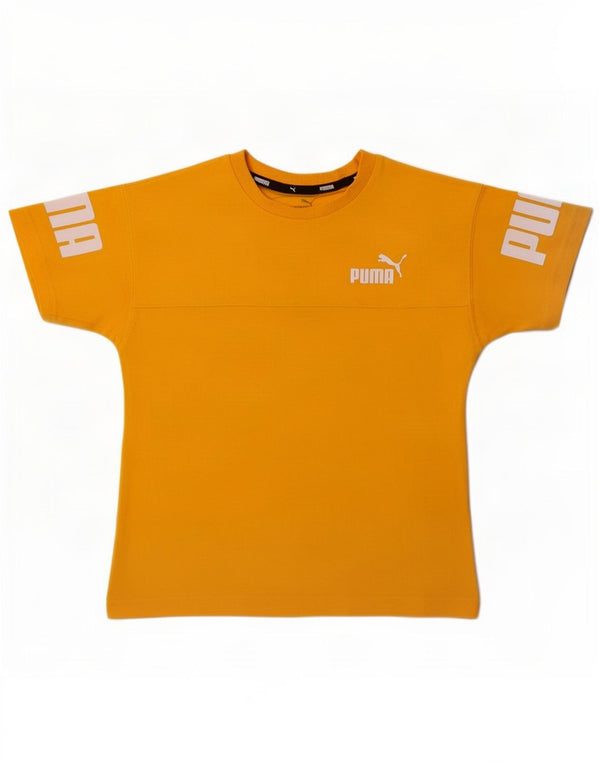 Chłopięcy T-shirt z grafiką Puma, 7-8 lat, żółta bawełna