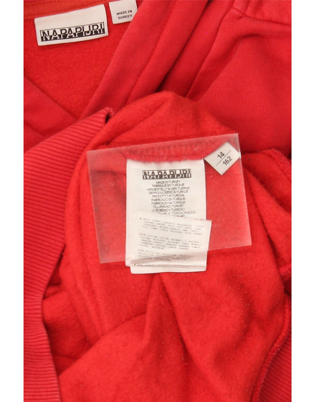 Chłopięcy sweter z kapturem NAPAPIJRI z grafiką 13-14 lat, czerwony, bawełniany