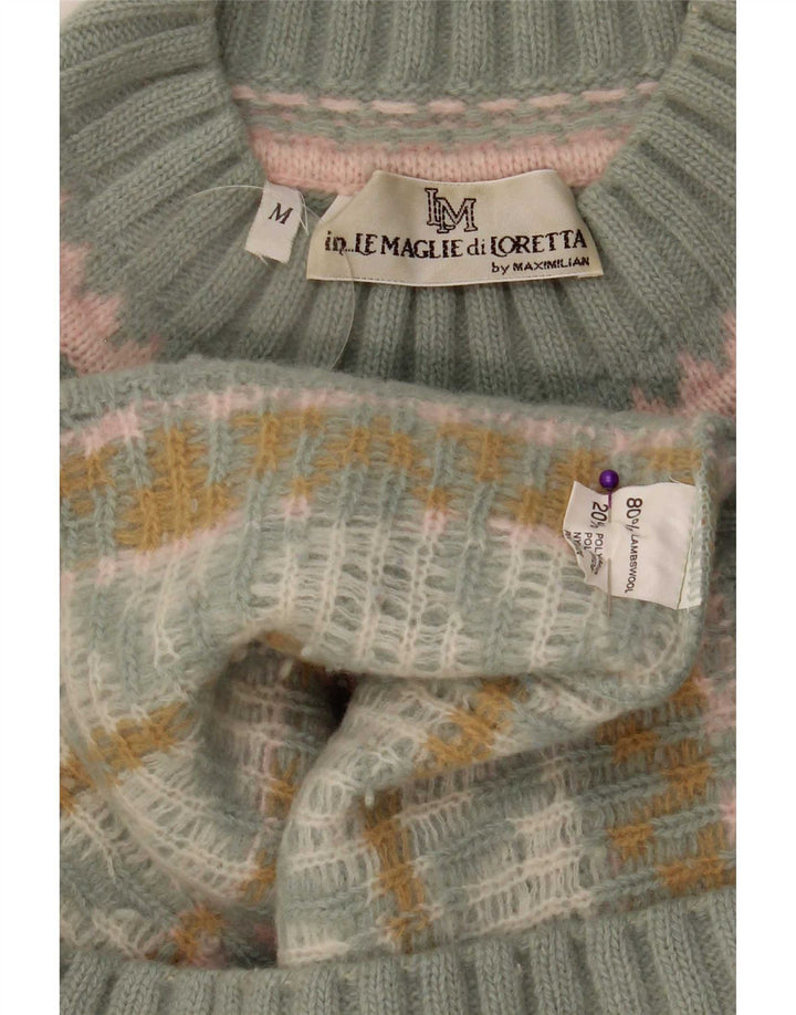 Sweter damski Maximilian z golfem UK 14 Średni zielony Fair Isle