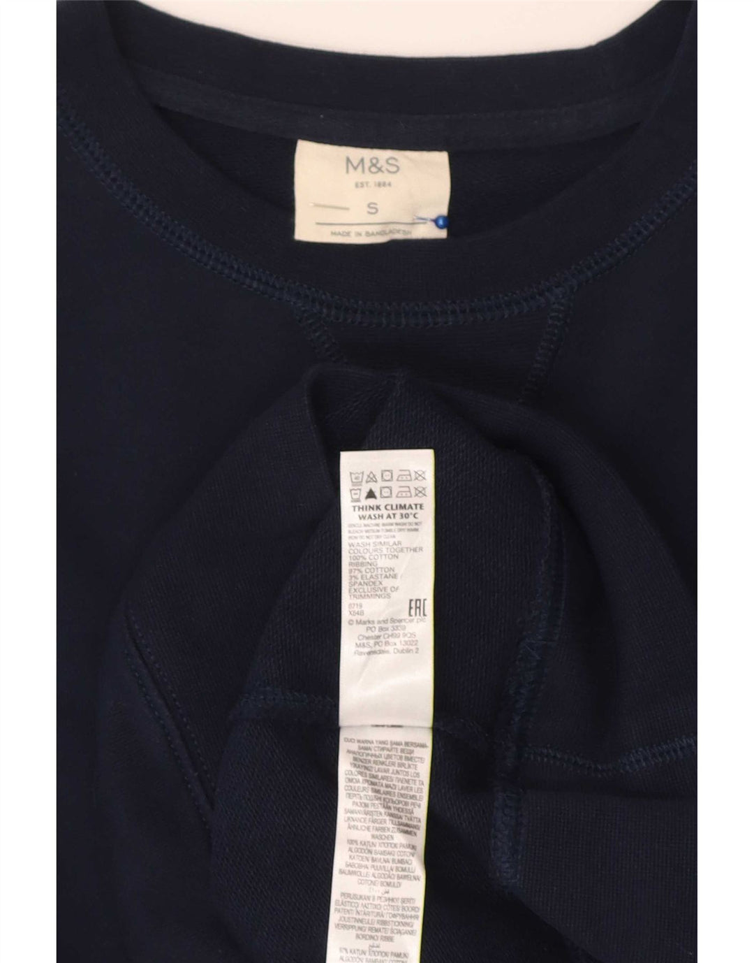 Marks & Spencer Męska bluza dresowa, mała, granatowa, bawełniana