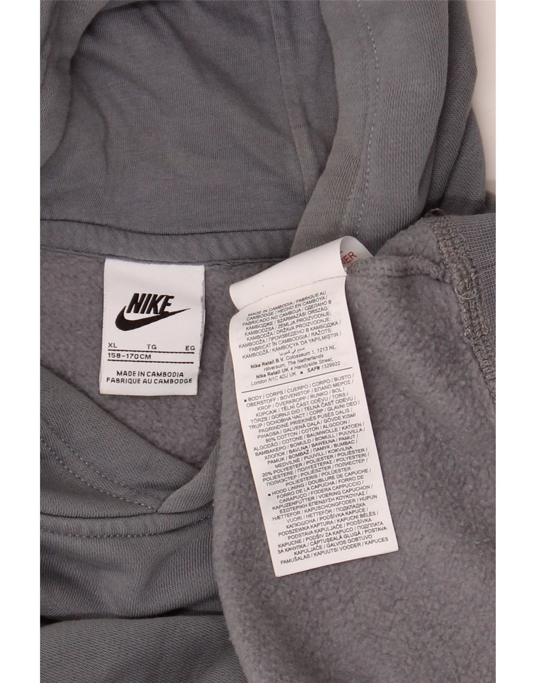 Chłopięcy sweter z kapturem NIKE z grafiką, 13-14 lat, XL, szary, bawełniany