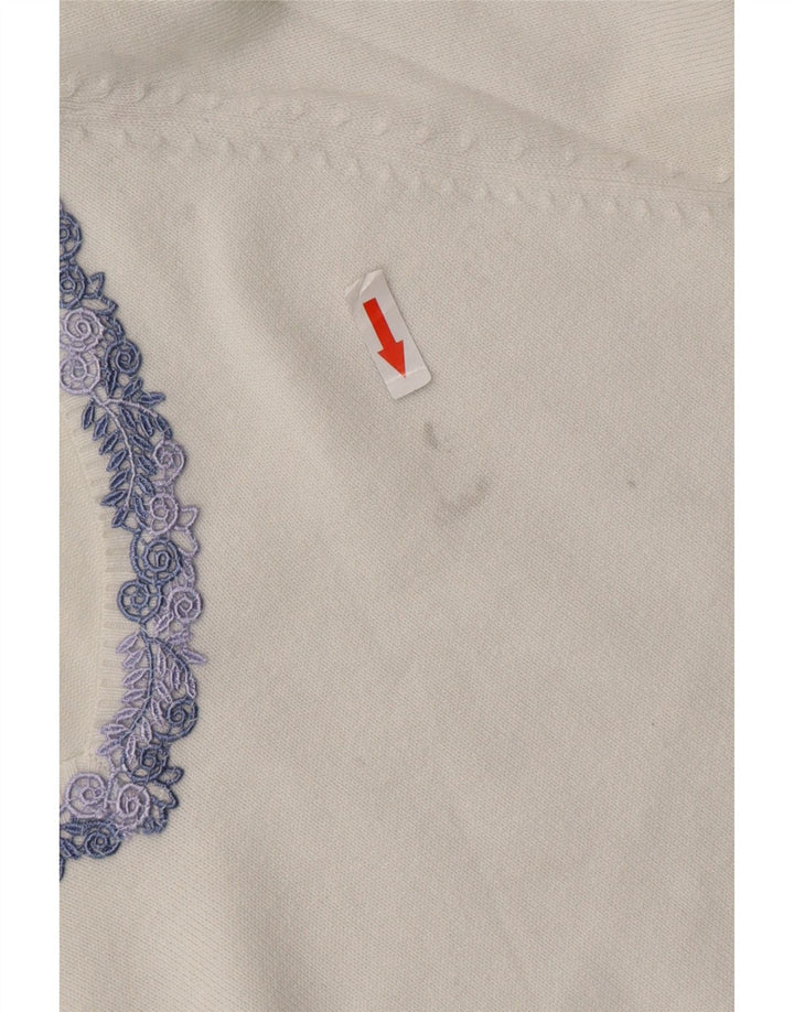 Sweter damski ZARA z dekoltem w kształcie litery V, UK 14, duży, biały, bawełniany