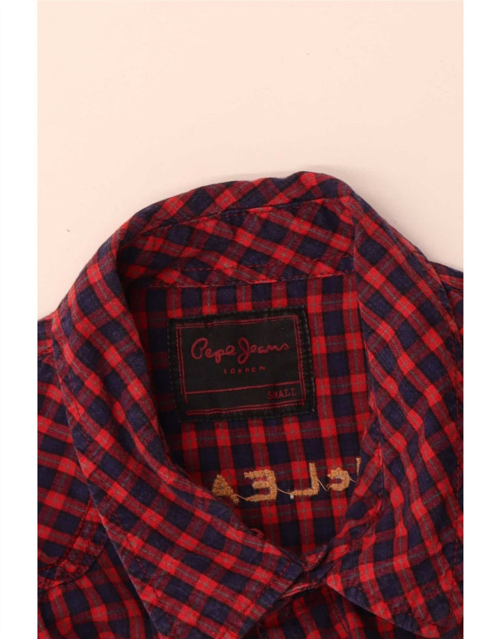 Męska koszula flanelowa PEPE Jeans z grafiką, mała, czerwona bawełniana kratka