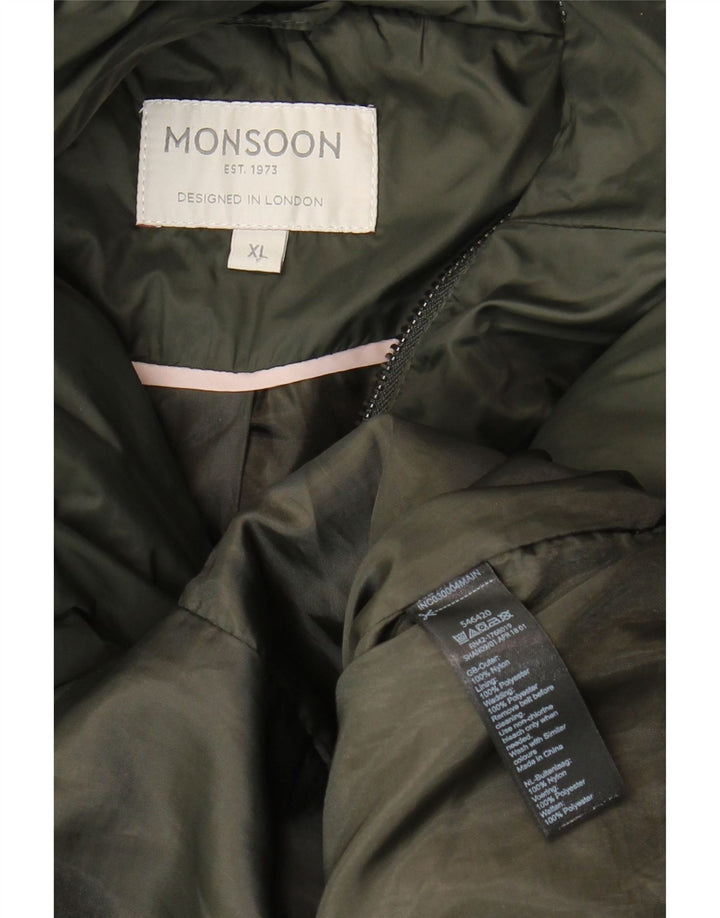 Damska ocieplana kurtka z kapturem MONSOON UK 18 XL, nylon khaki