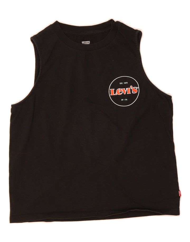 LEVI'S Womens Crop Graphic Vest Top UK 10 Small Black Cotton Vintage Levi's and Second-Hand Levi's from Messina Hembry 