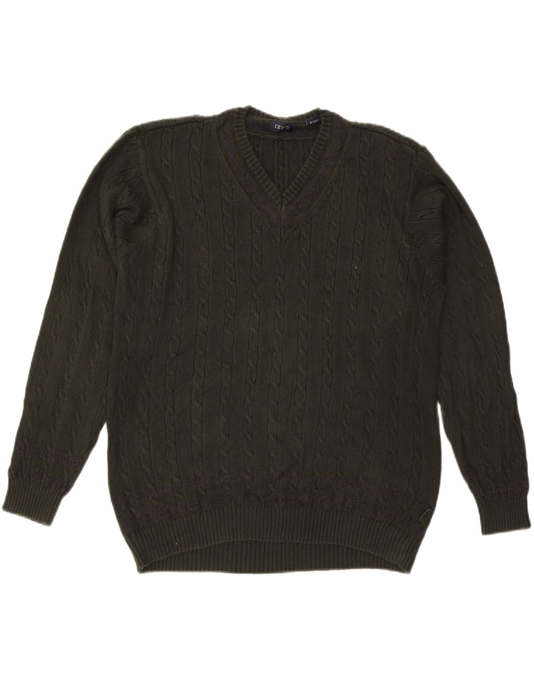 IZOD Mens V-Neck Jumper Sweater Medium Green Cotton Vintage Izod and Second-Hand Izod from Messina Hembry 