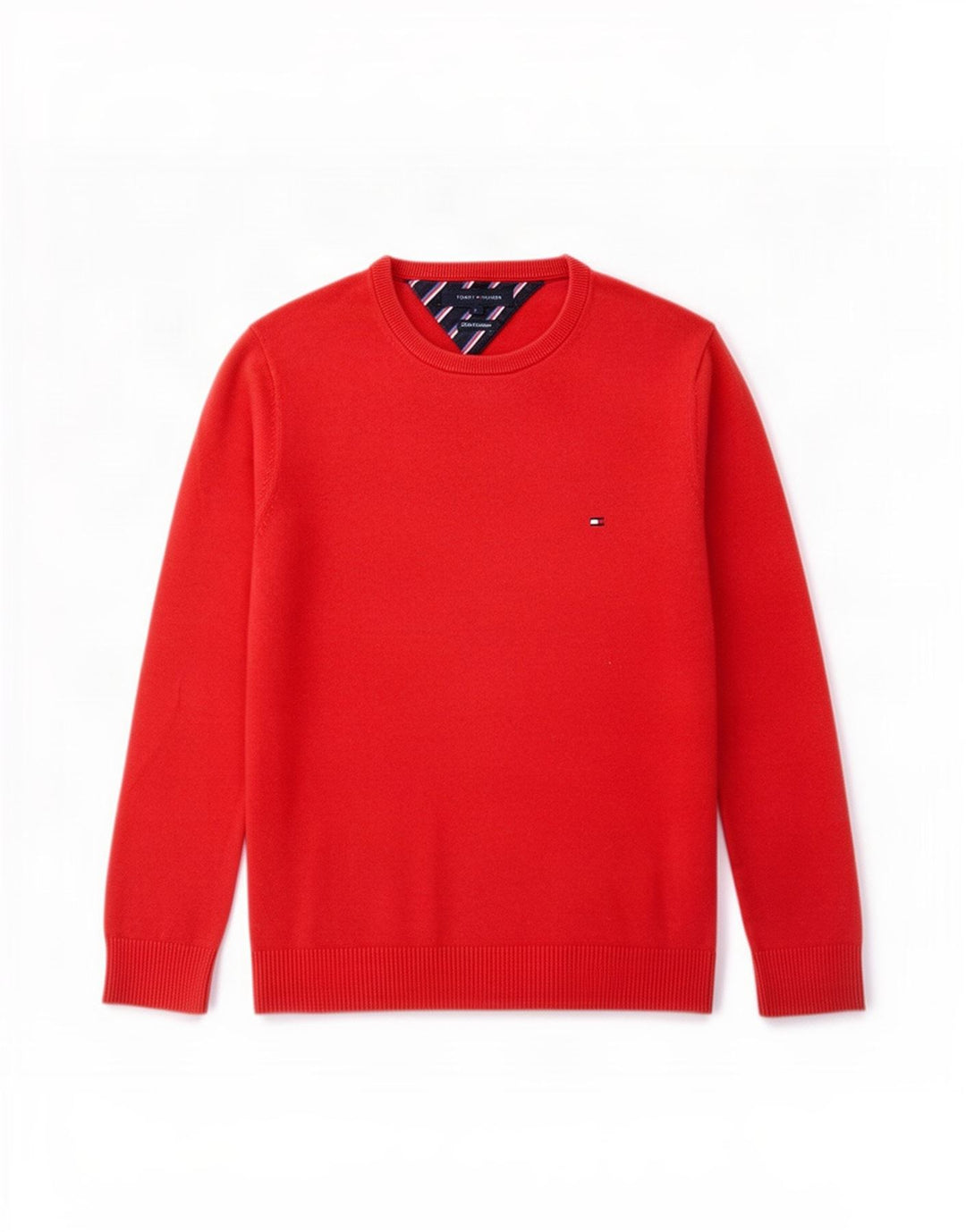 Męski sweter z okrągłym dekoltem Tommy Hilfiger, mały, czerwony, bawełniany