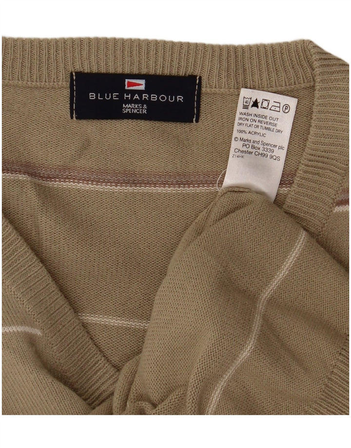 Męski sweter Marks & Spencer Blue Harbor z dekoltem w kształcie litery V, średni khaki