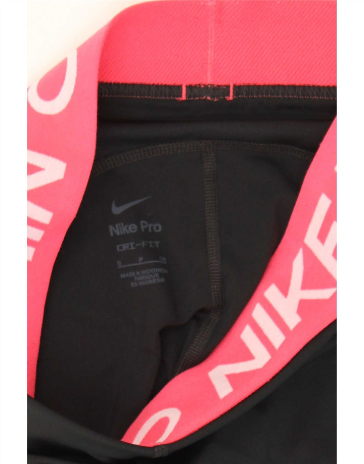Damskie legginsy Nike Dri Fit Graphic UK 8, małe czarne, poliestrowe z blokami kolorów