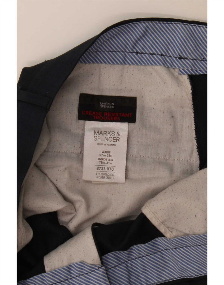 Marks & Spencer Męskie proste spodnie garniturowe W38 L31 Granatowy poliester